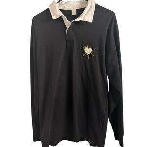 Cloak Long Sleeve Rugby Polo L Black White‎ Embroidered Heart Logo Streetwear